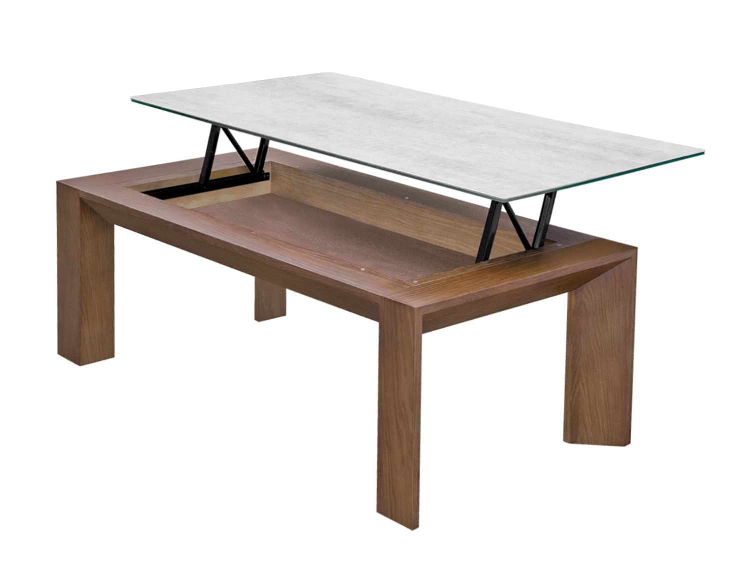 Mesa de centro elevable T124 Roble color Nogal, porcelánico Blaze Snow